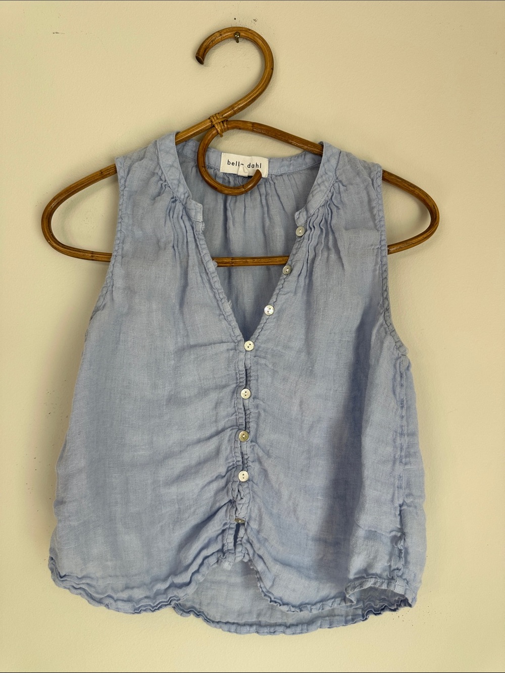 Bella Dahl Pale Blue Button-Front Linen Blend Sleeveless Top